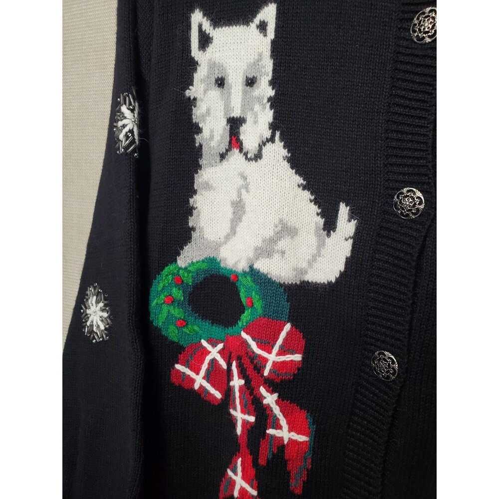 Susan Bristol Ramie/Cotton Scottie Dog Wreath Snowflake Christmas Sweater Sz XL - Picture 5 of 9